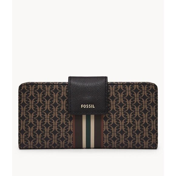 New Fossil Madison Tab Clutch Wallet Black Multi - Picture 1 of 4